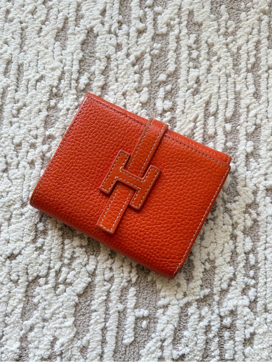 Hermes Handbags - Vintage Hermes Orange Grained Leather Card Holder